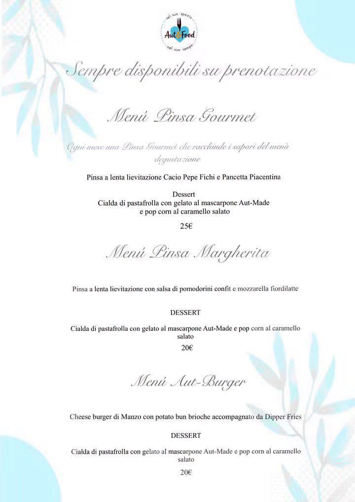 Menu Pinsa e Hamburger Aut&Food